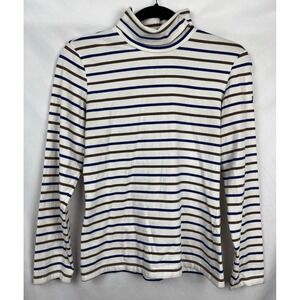 Saint James‎ x J.Crew XS Breton Stripe Long Sleeve Turtleneck White Blue Brown